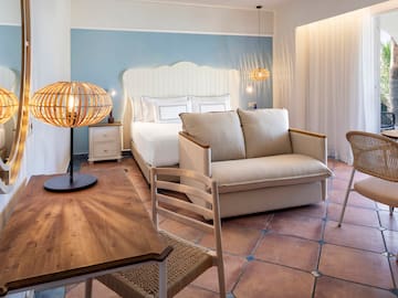 a room with a bed and a table
