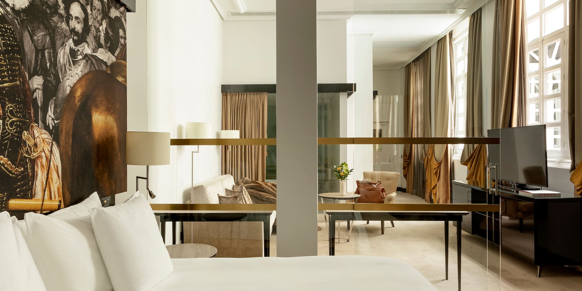 a room with a bed and a table