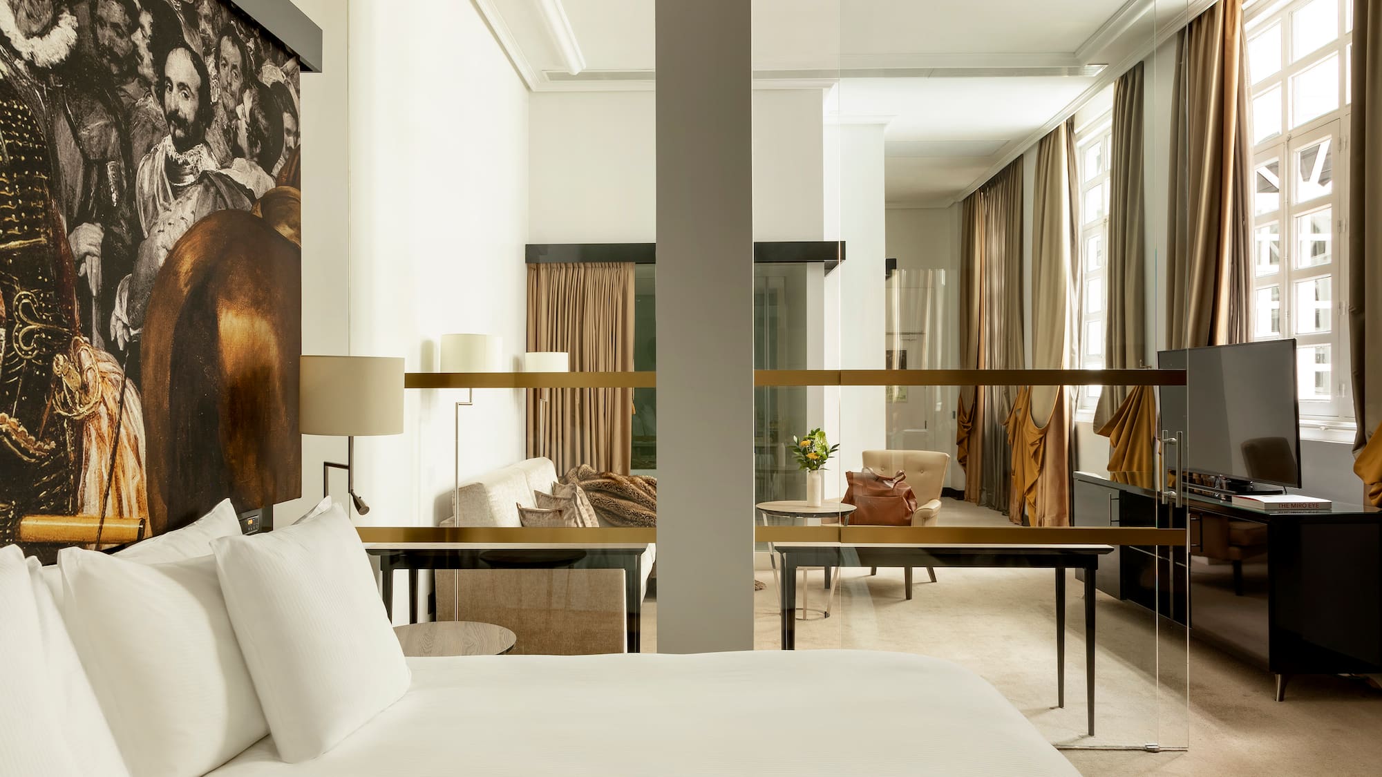 a room with a bed and a table