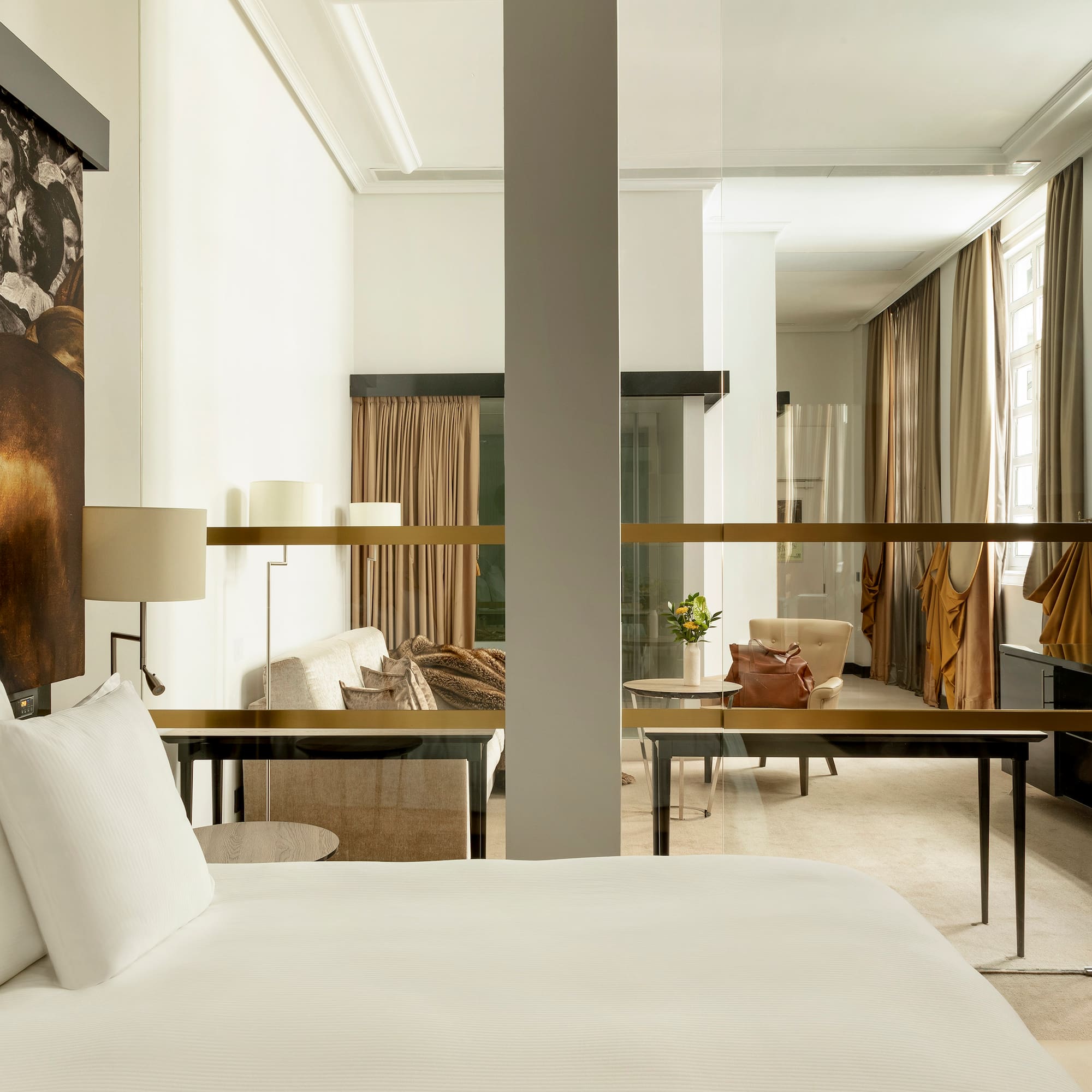 a room with a bed and a table