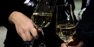 a pair of hands holding wine glasses