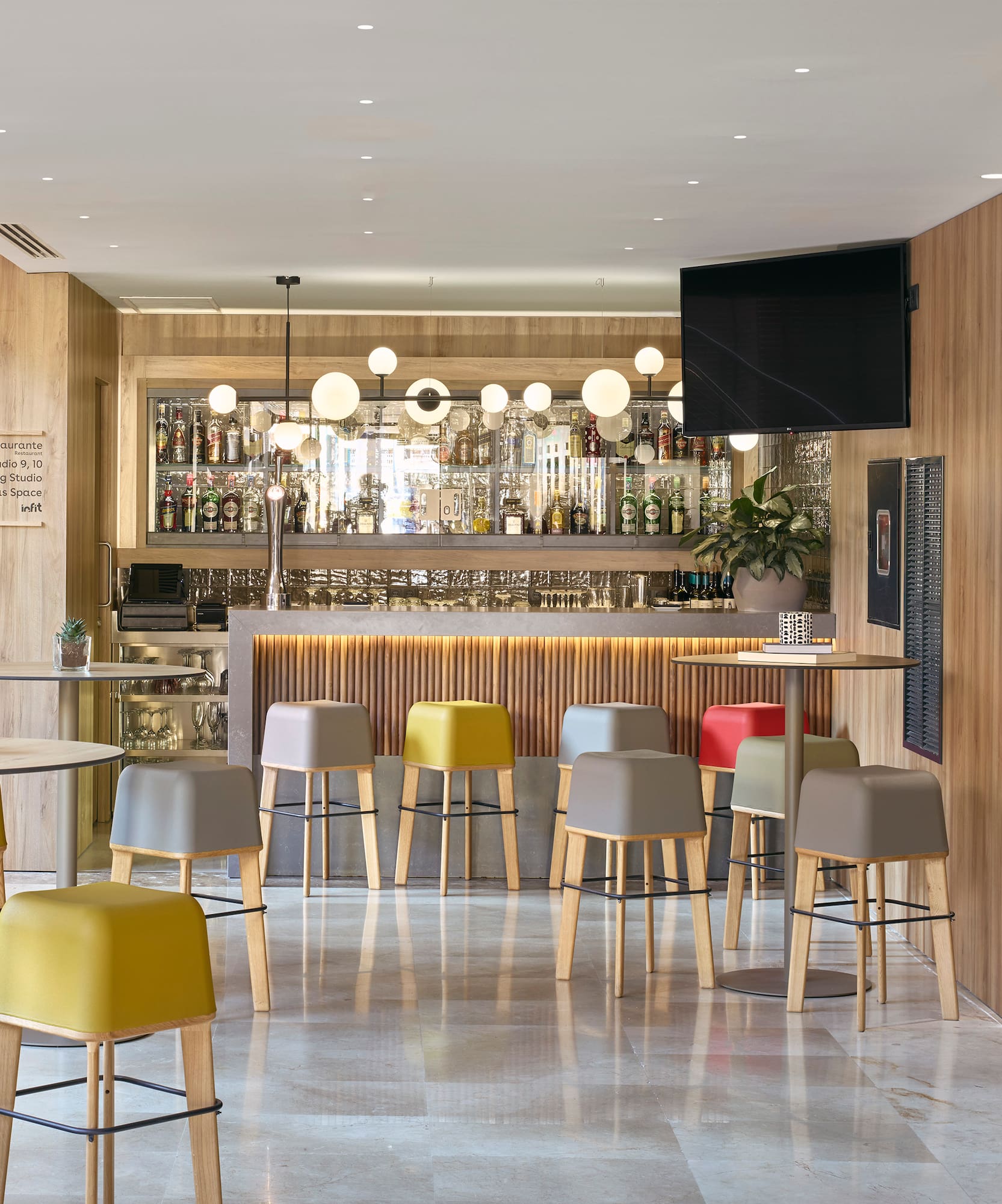 a room with tables and chairs