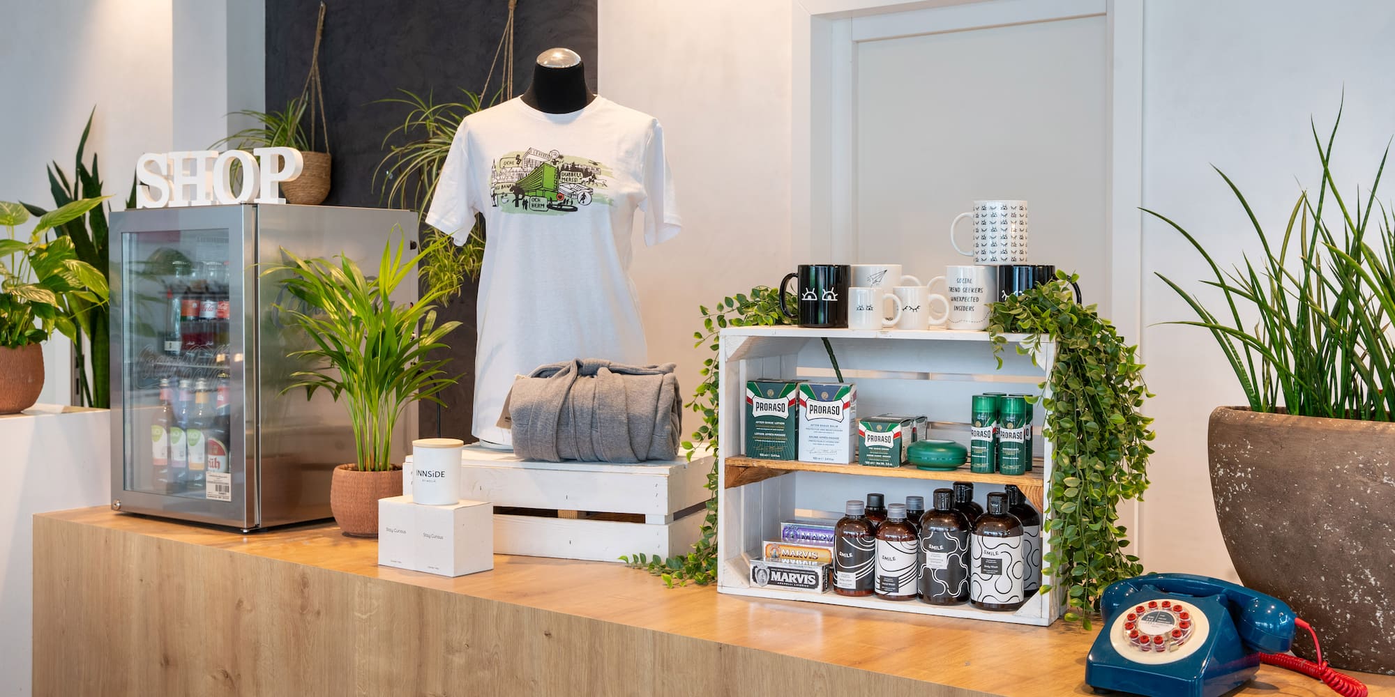 a display of items on a counter
