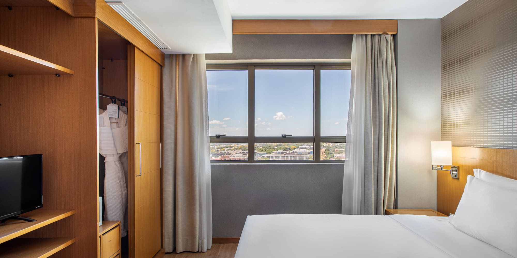 a room with a bed and a closet