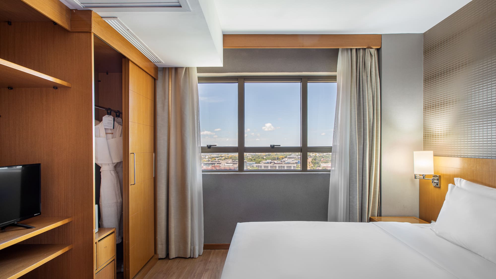 a room with a bed and a closet