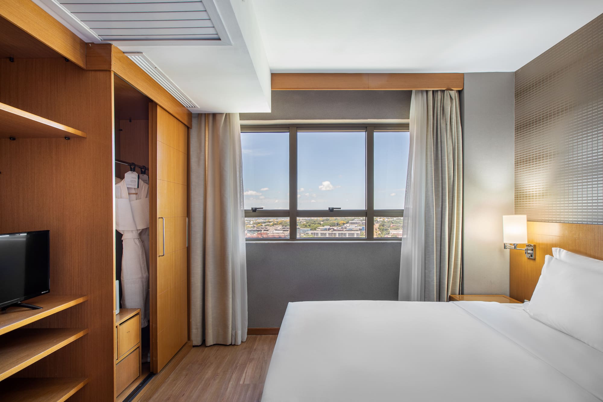 a room with a bed and a closet