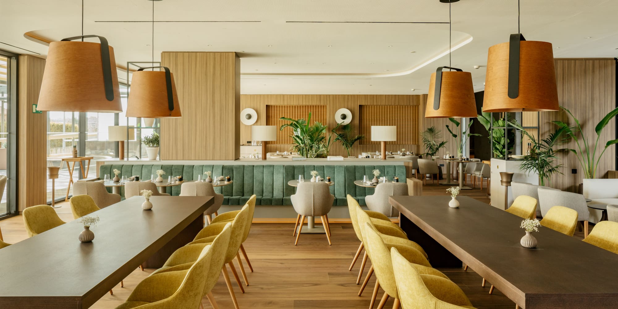 a room with tables and chairs