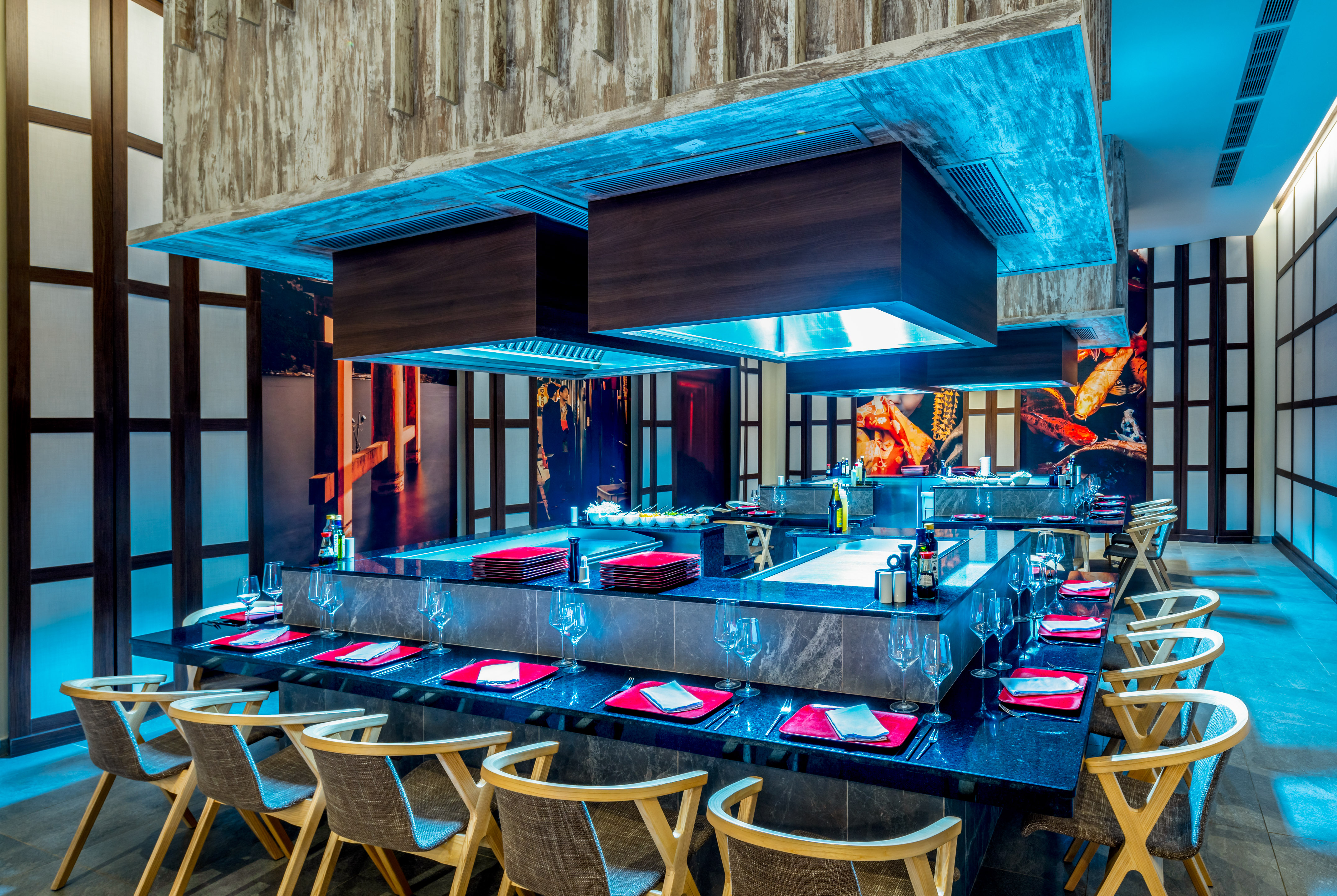 a restaurant with tables and chairs