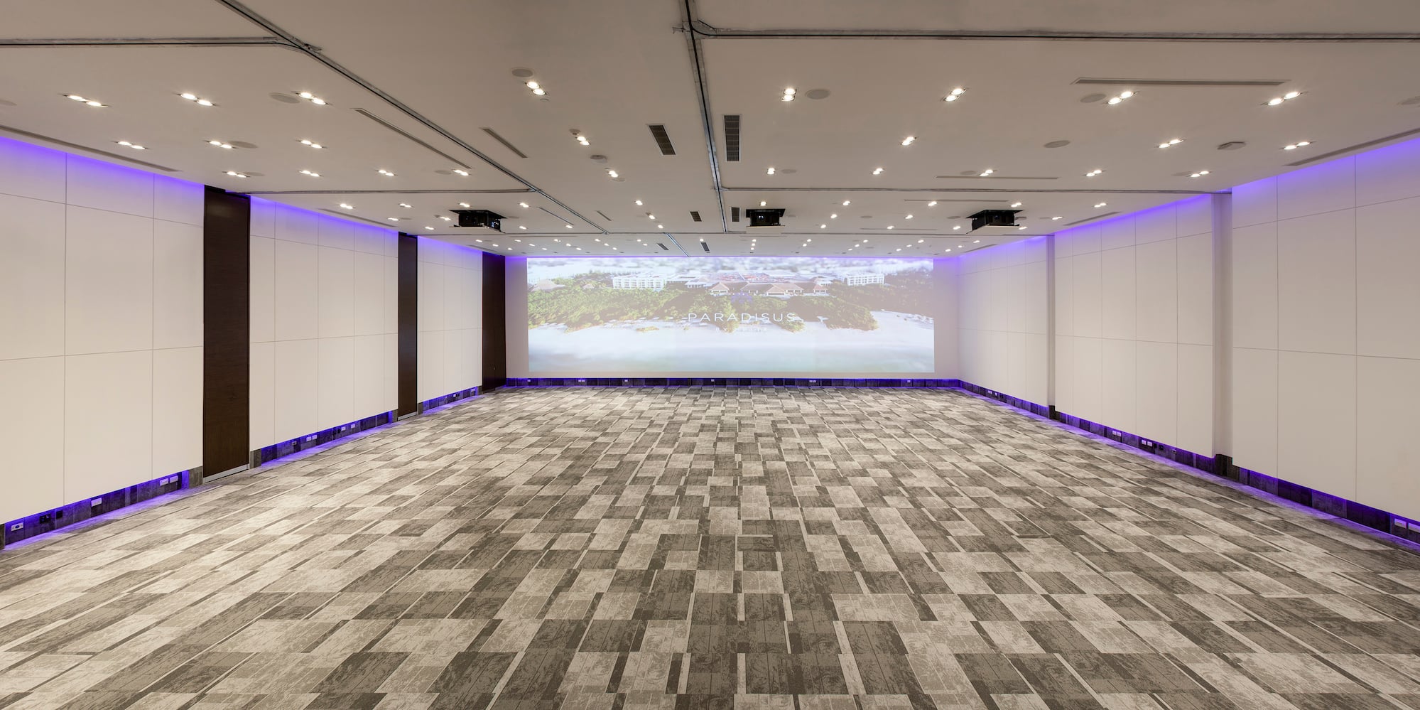 a room with a large screen