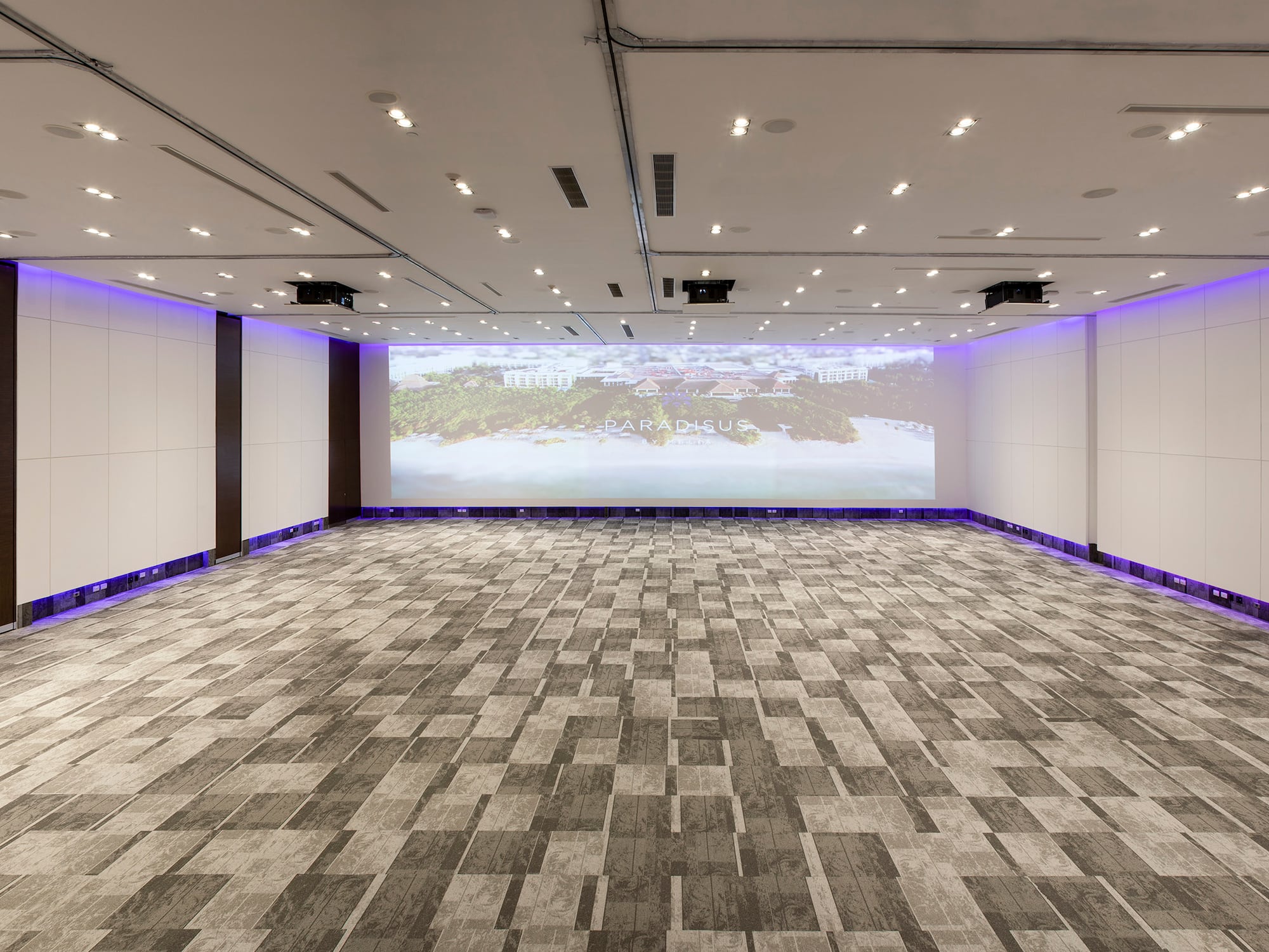 a room with a large screen