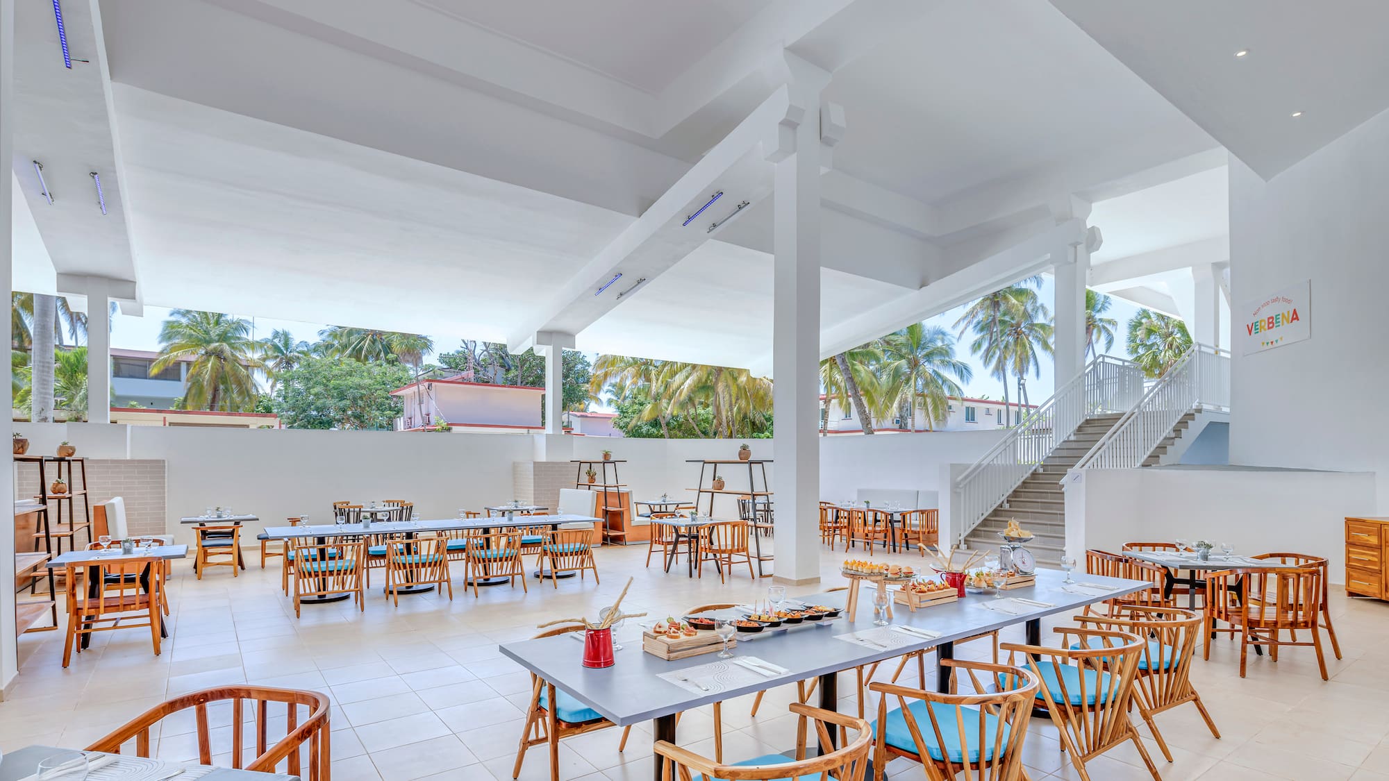 a large room with tables and chairs