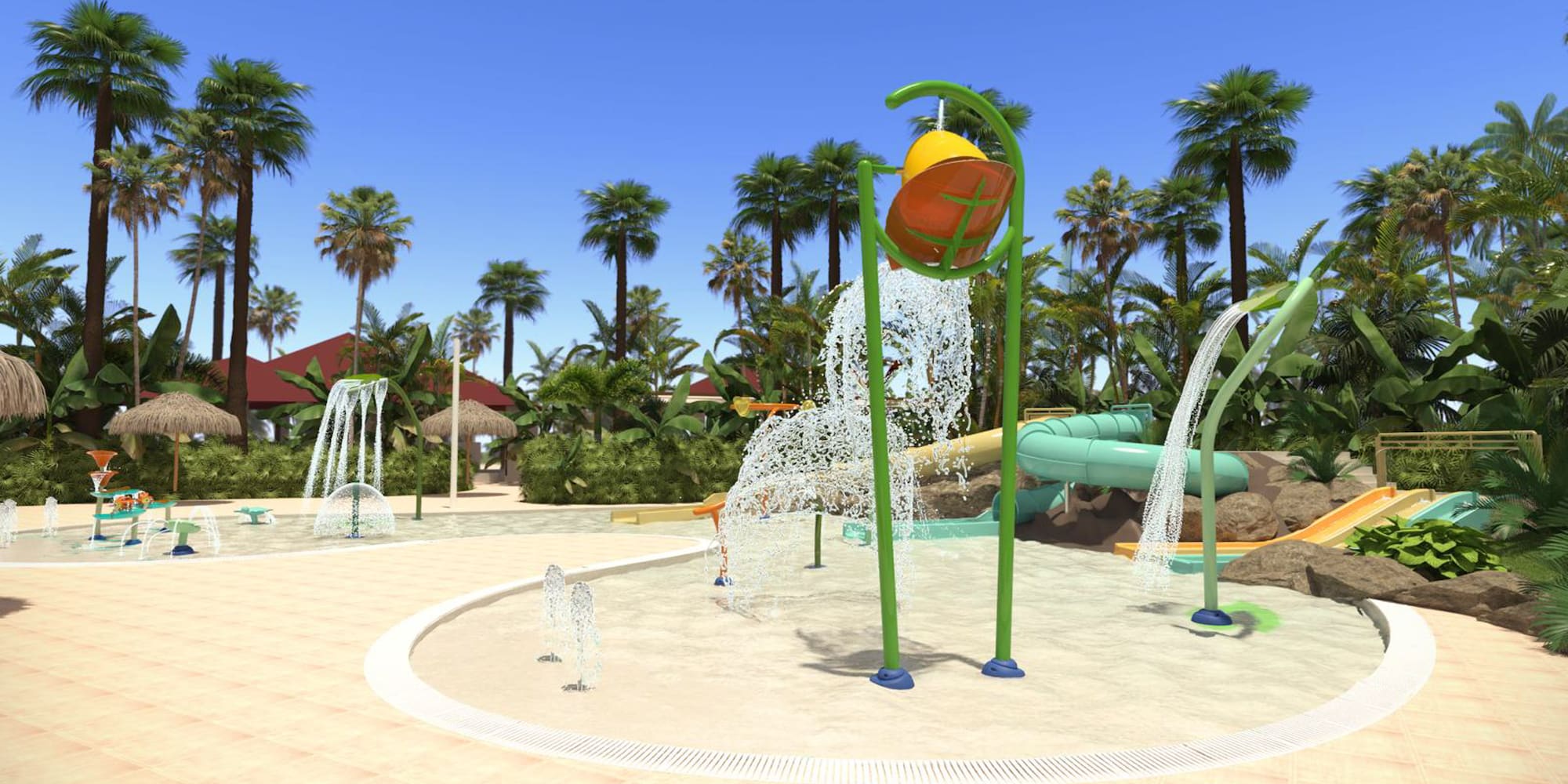 water park with water slides and trees