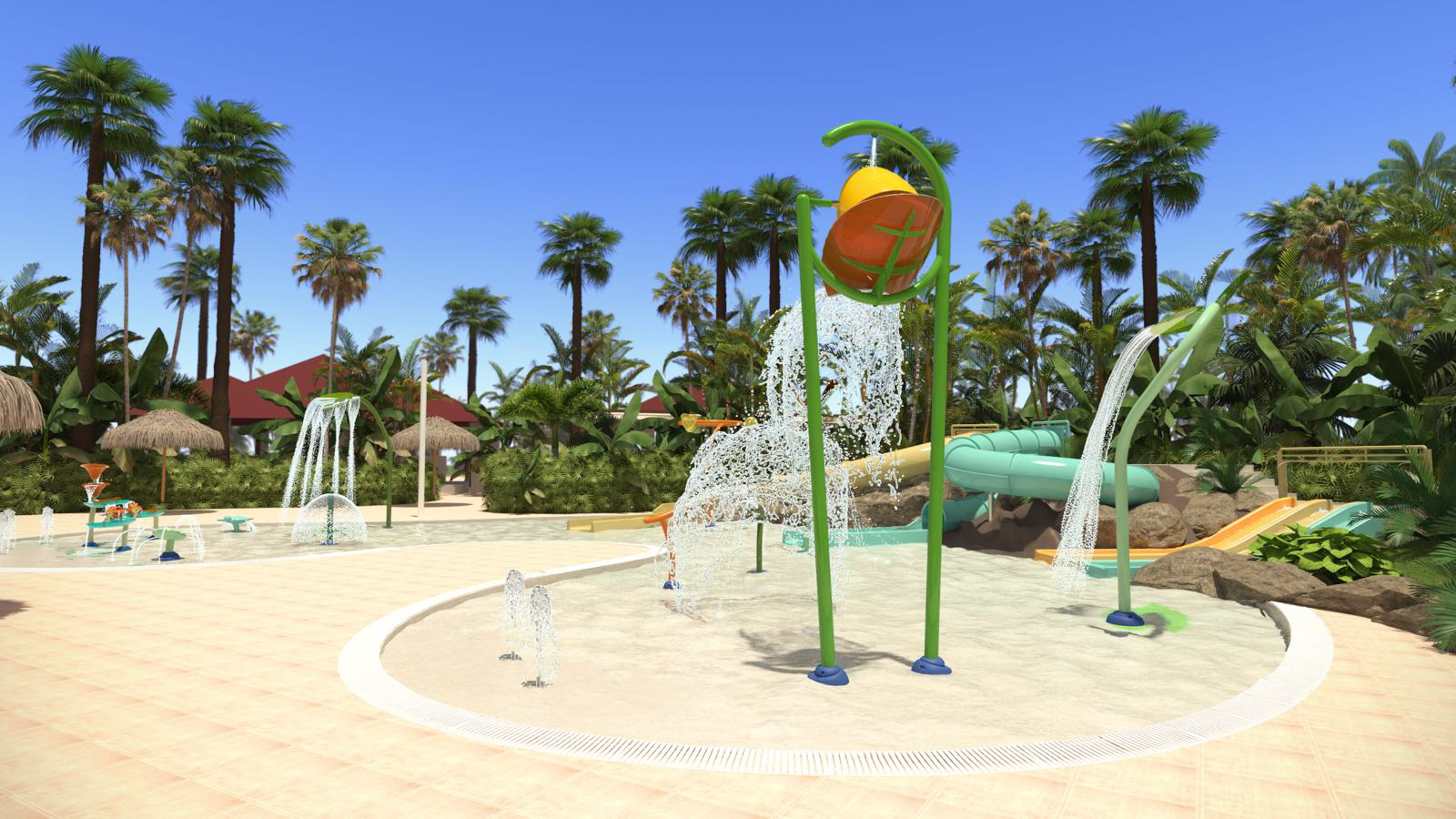 water park with water slides and trees