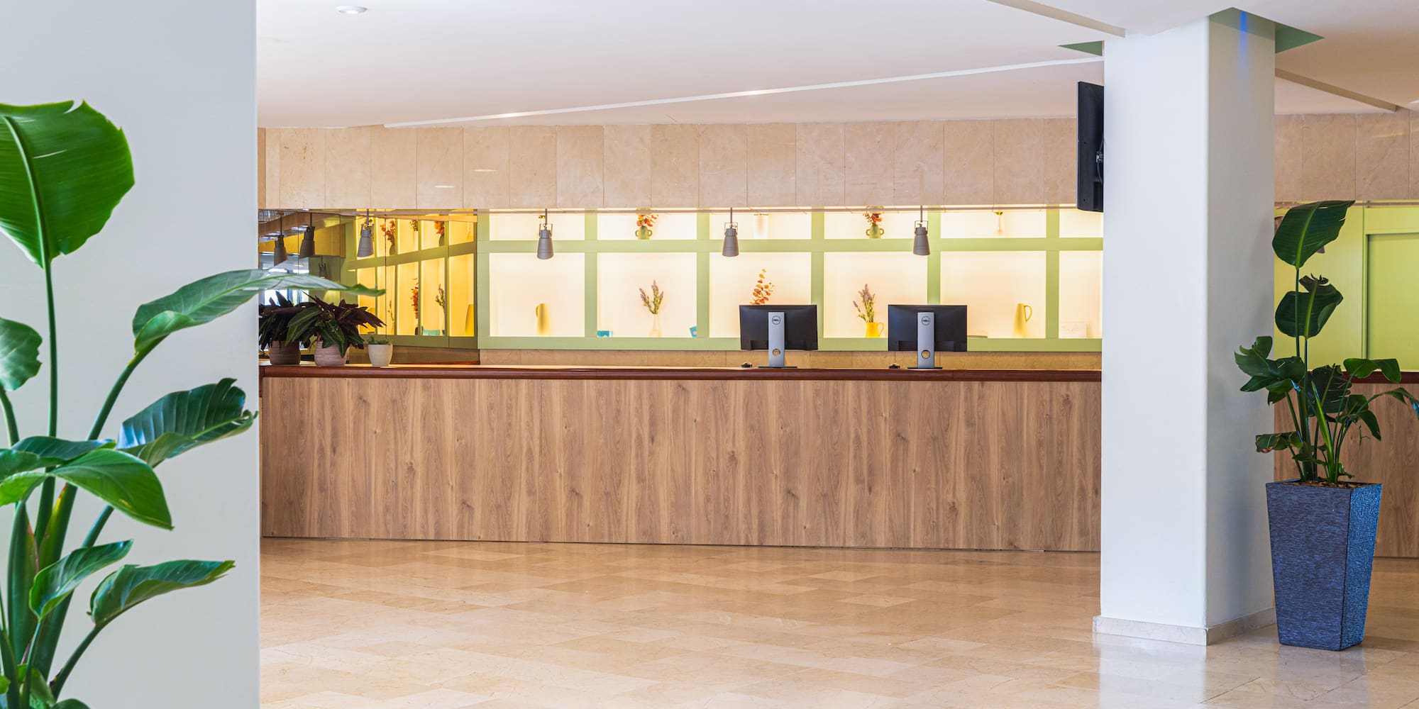 a reception desk in a building