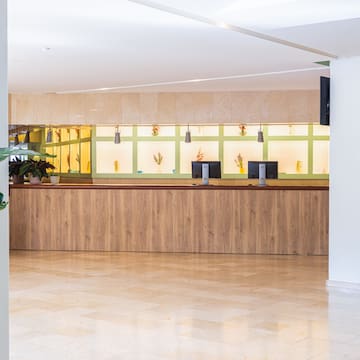 a reception desk in a building