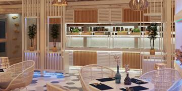 a room with a table and chairs