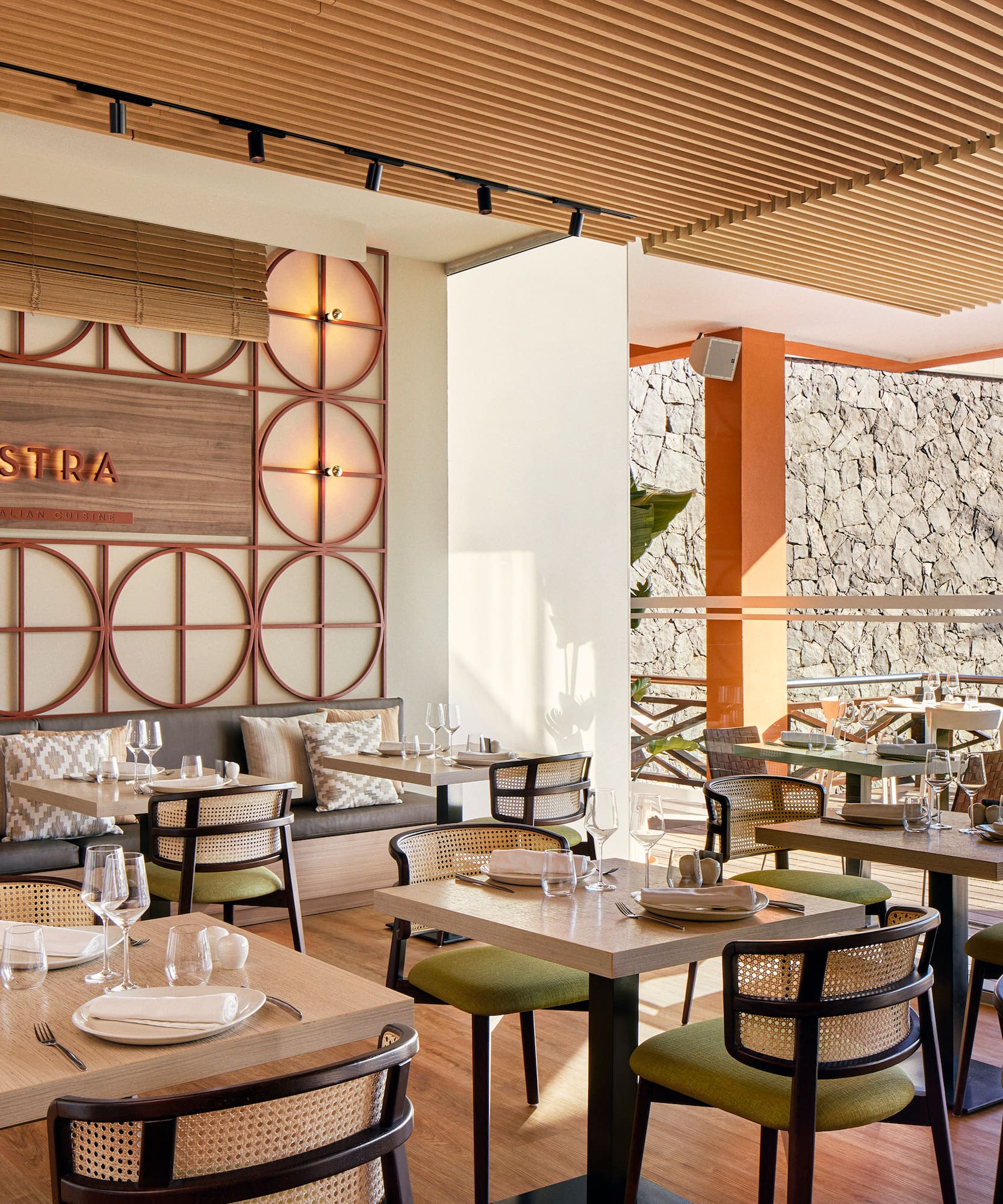 a restaurant with tables and chairs