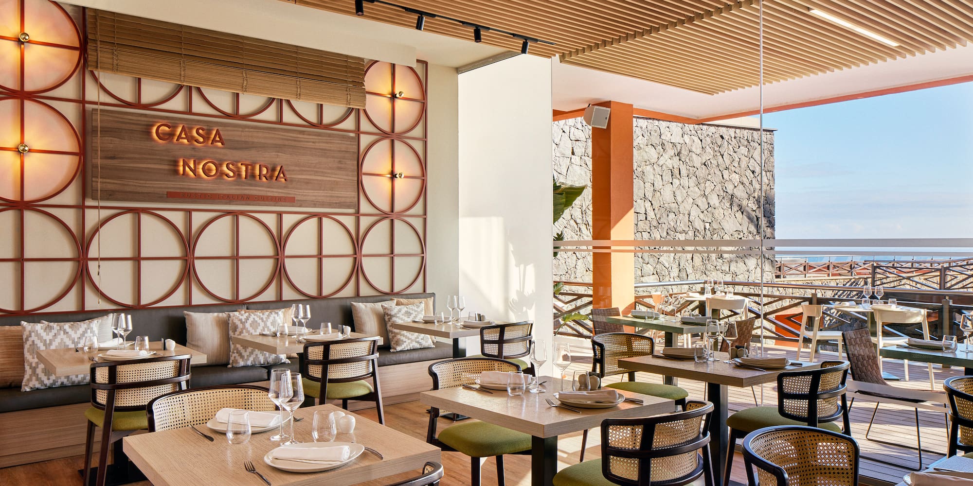 a restaurant with tables and chairs