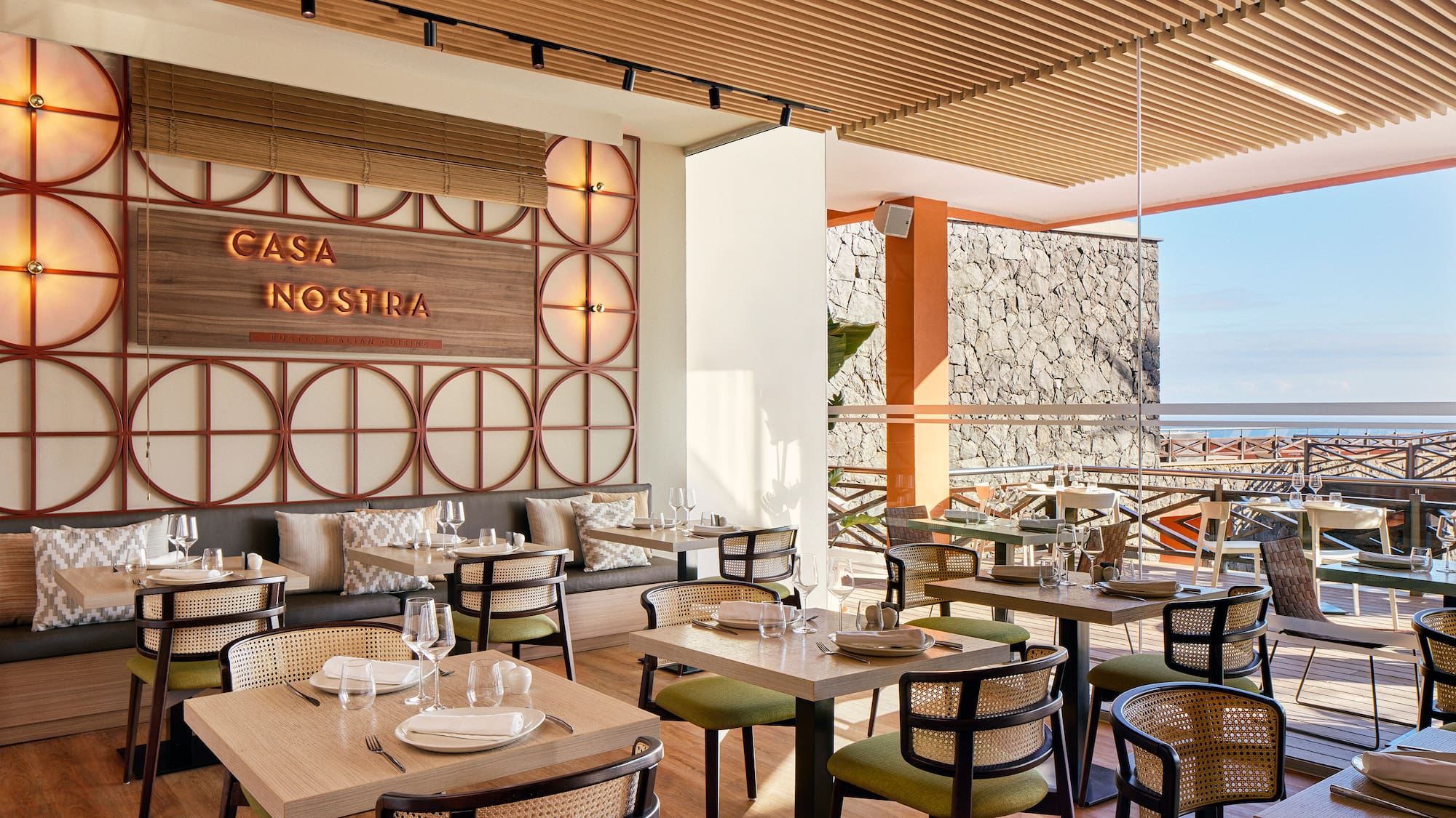 a restaurant with tables and chairs