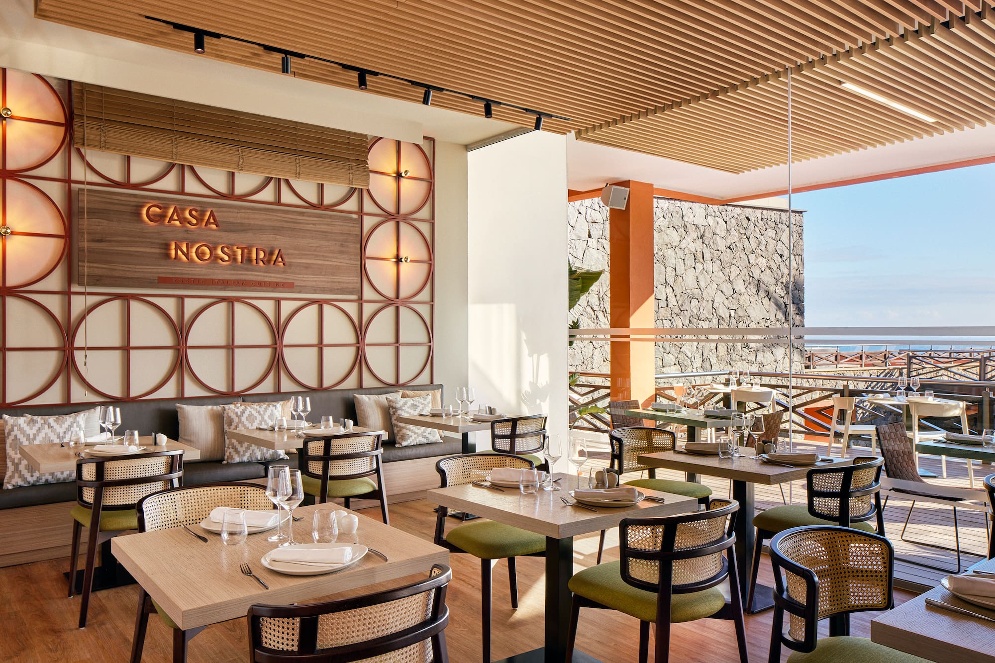 a restaurant with tables and chairs