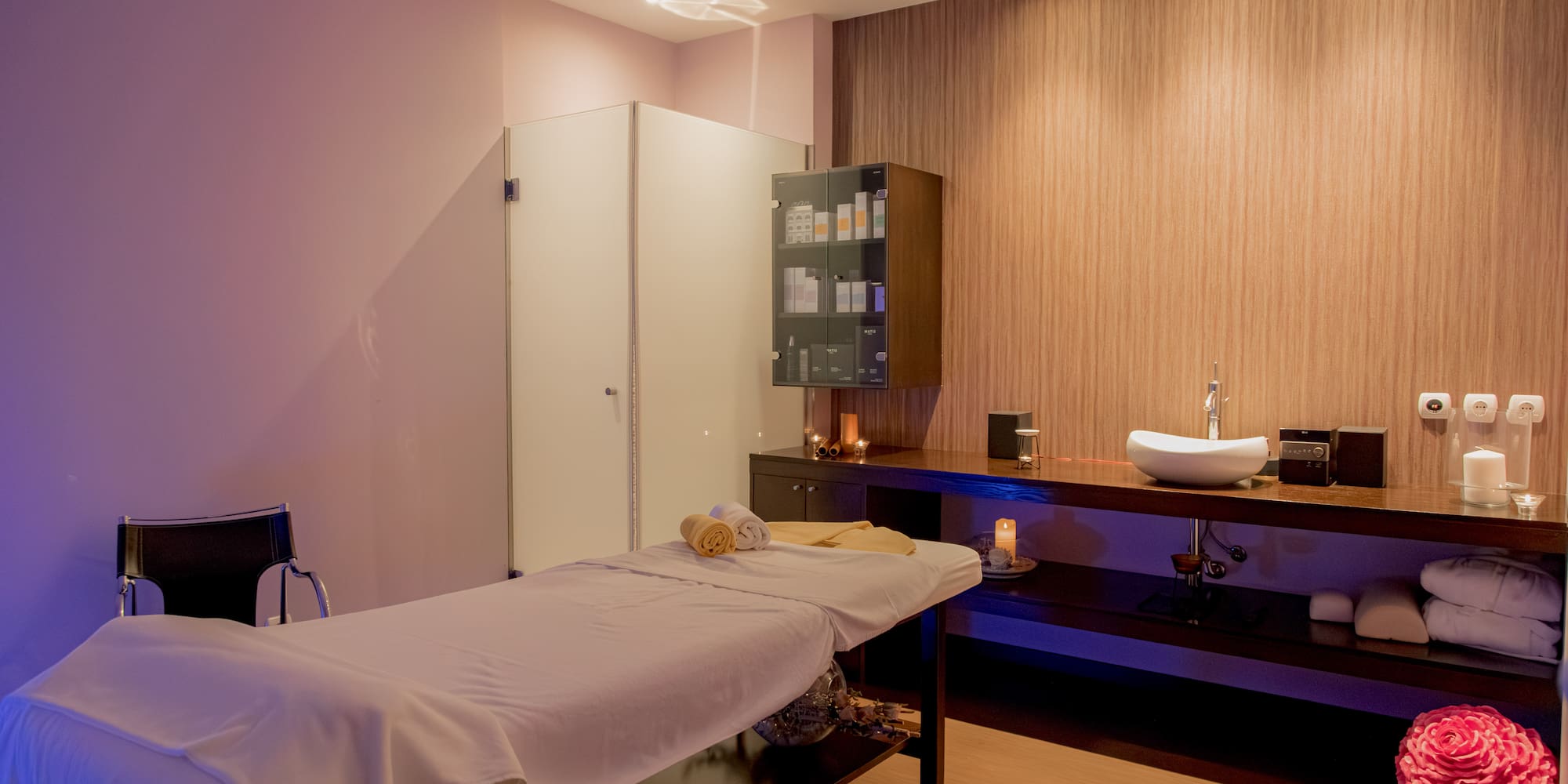 a massage table in a room