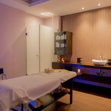 a massage table in a room