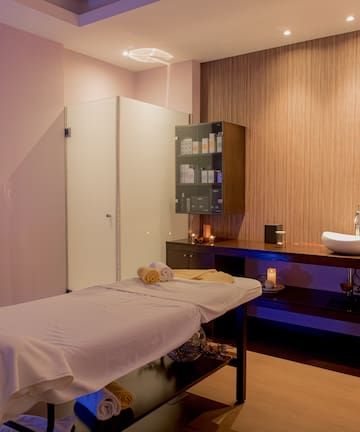 a massage table in a room