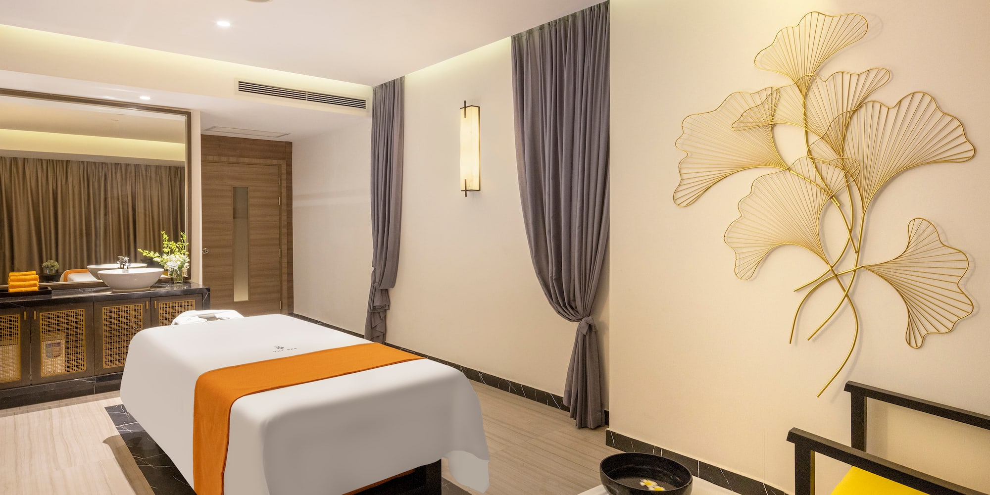 a massage table in a room