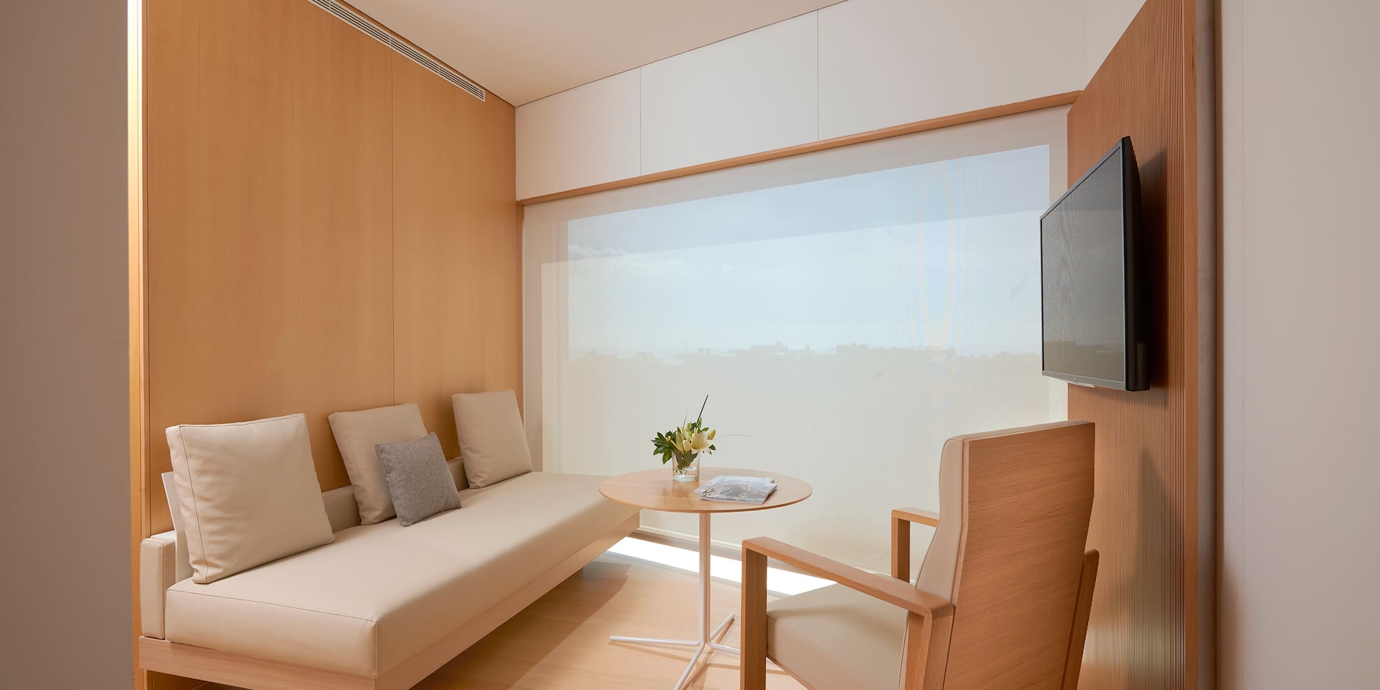 a room with a couch and a table