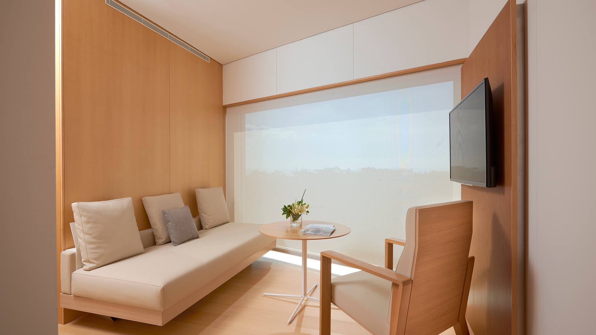 a room with a couch and a table