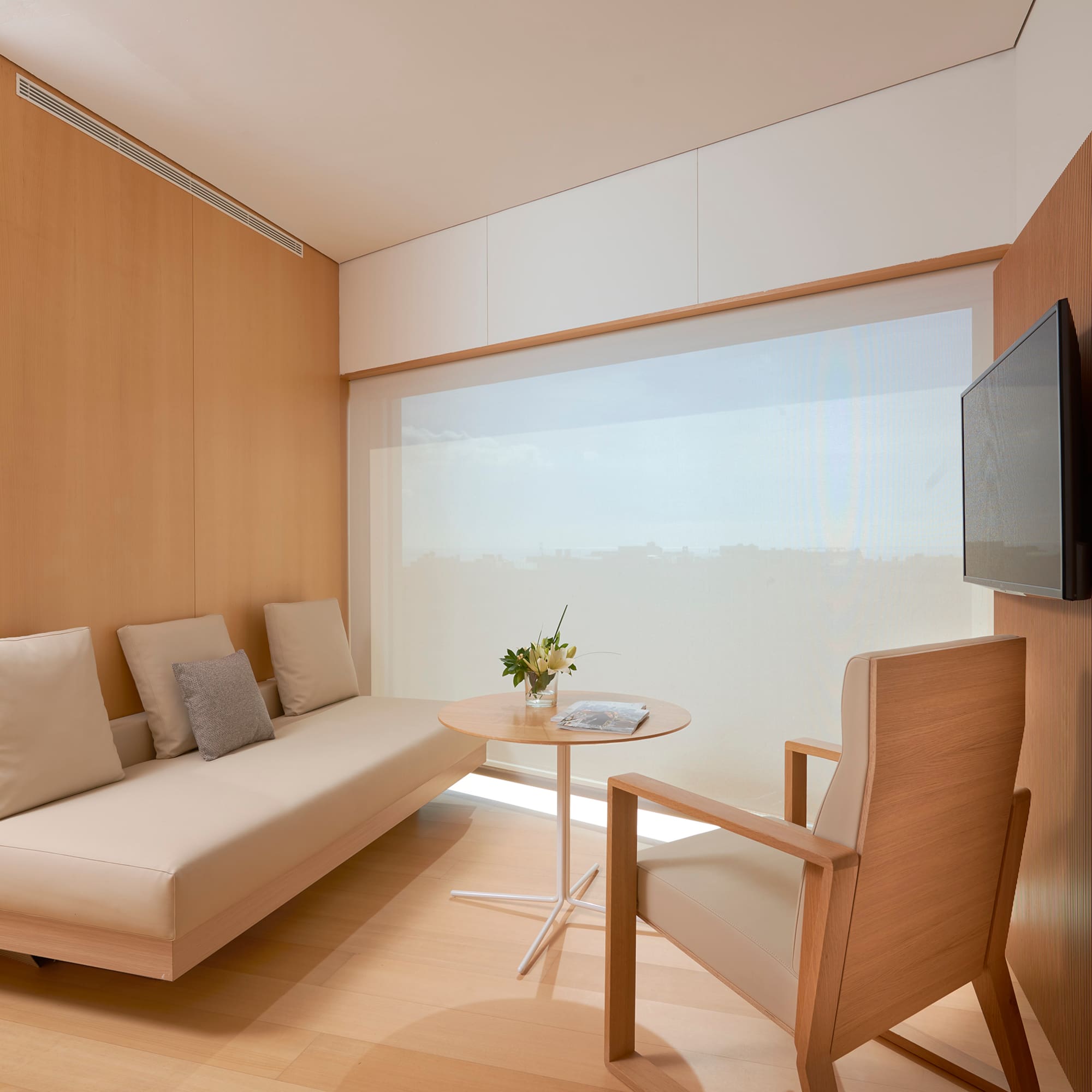 a room with a couch and a table