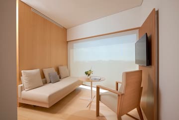 a room with a couch and a table