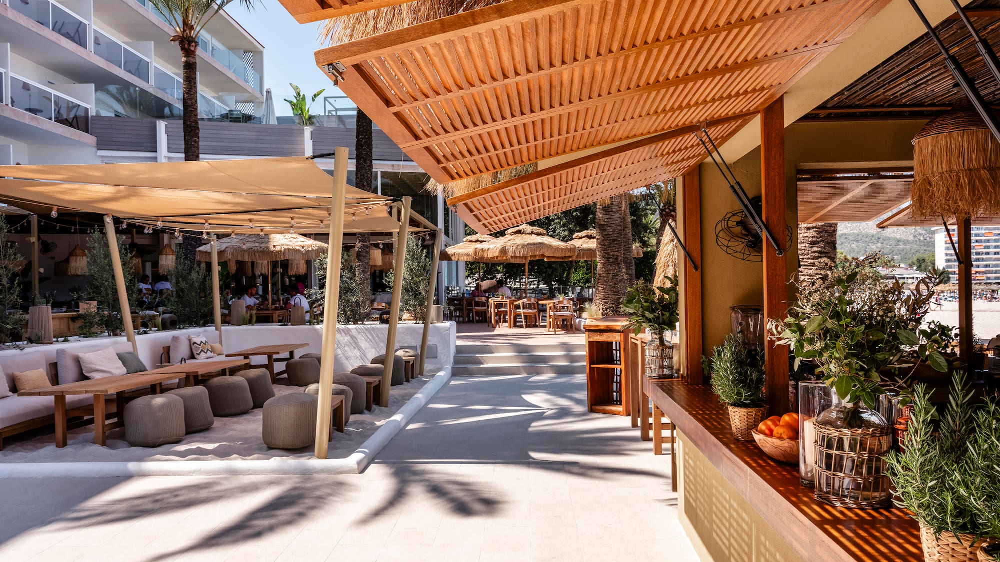 a restaurant with a table and chairs
