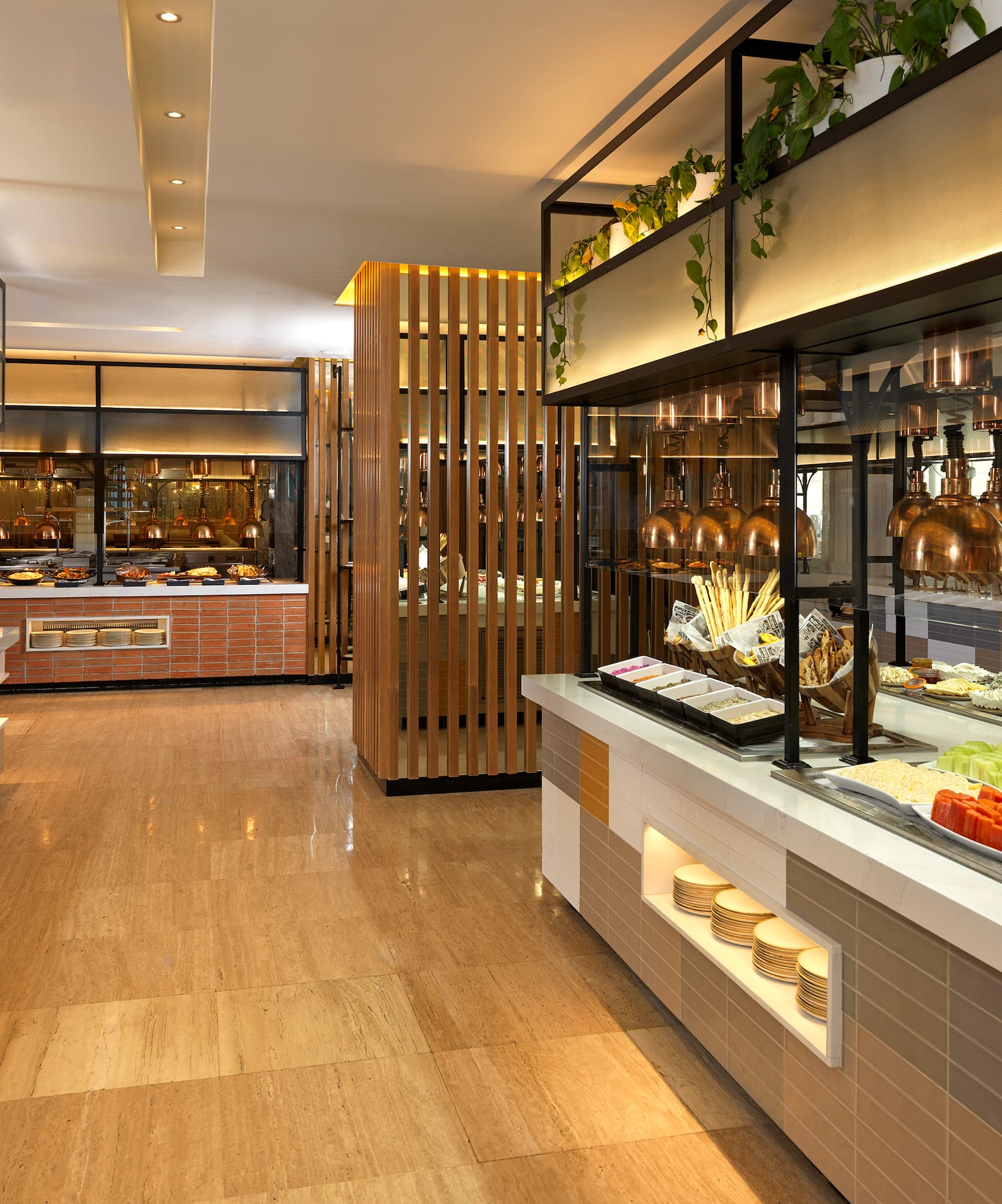 a buffet with food on display