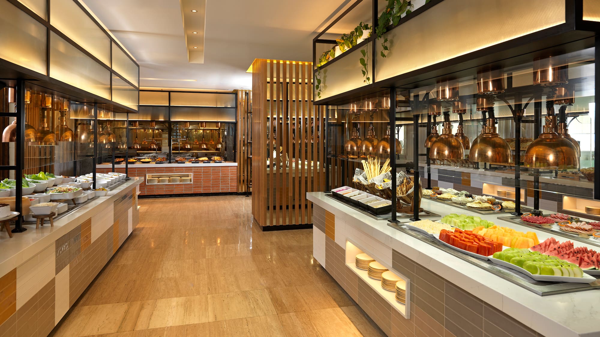 a buffet with food on display