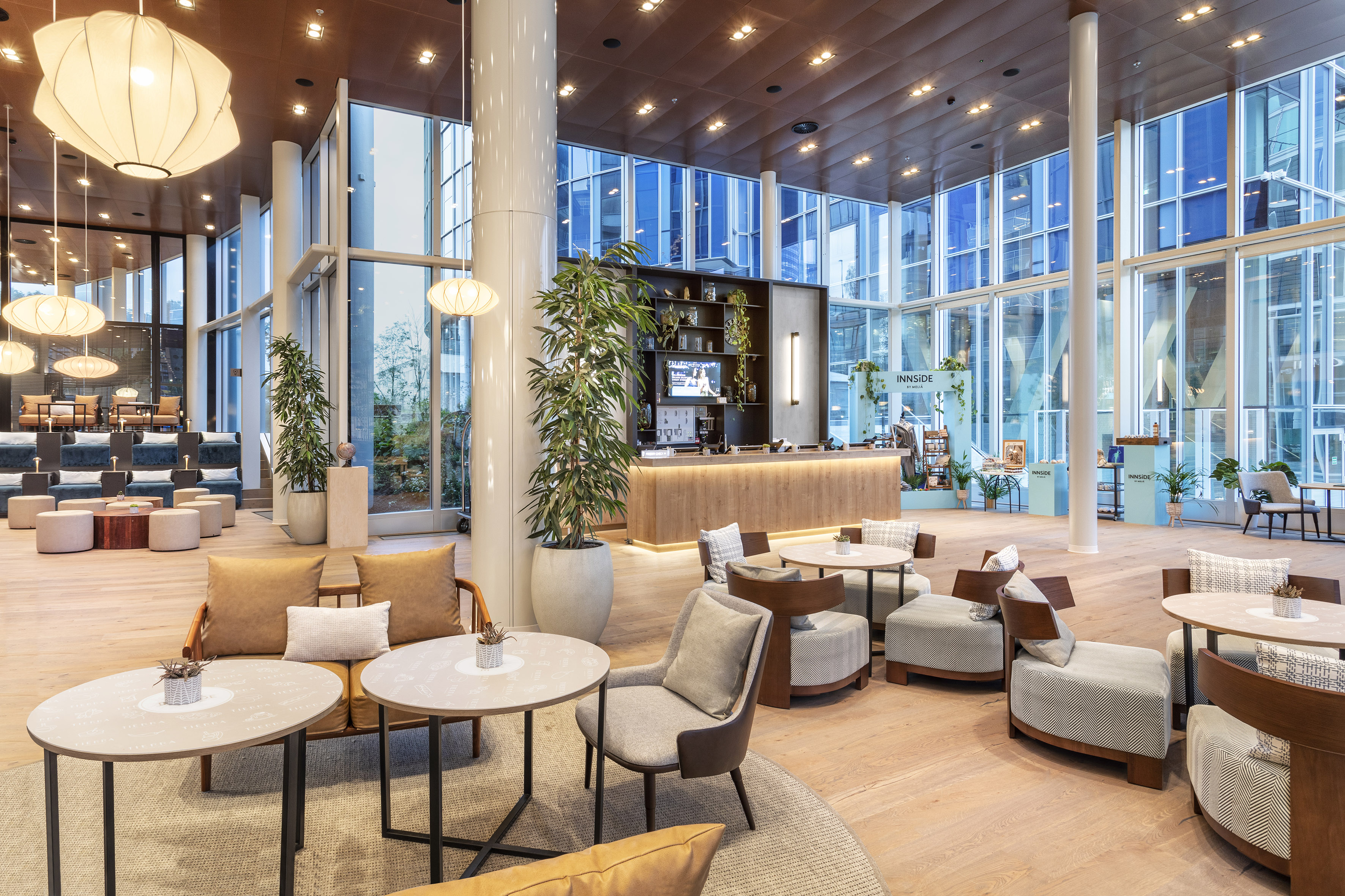 a room with tables and chairs