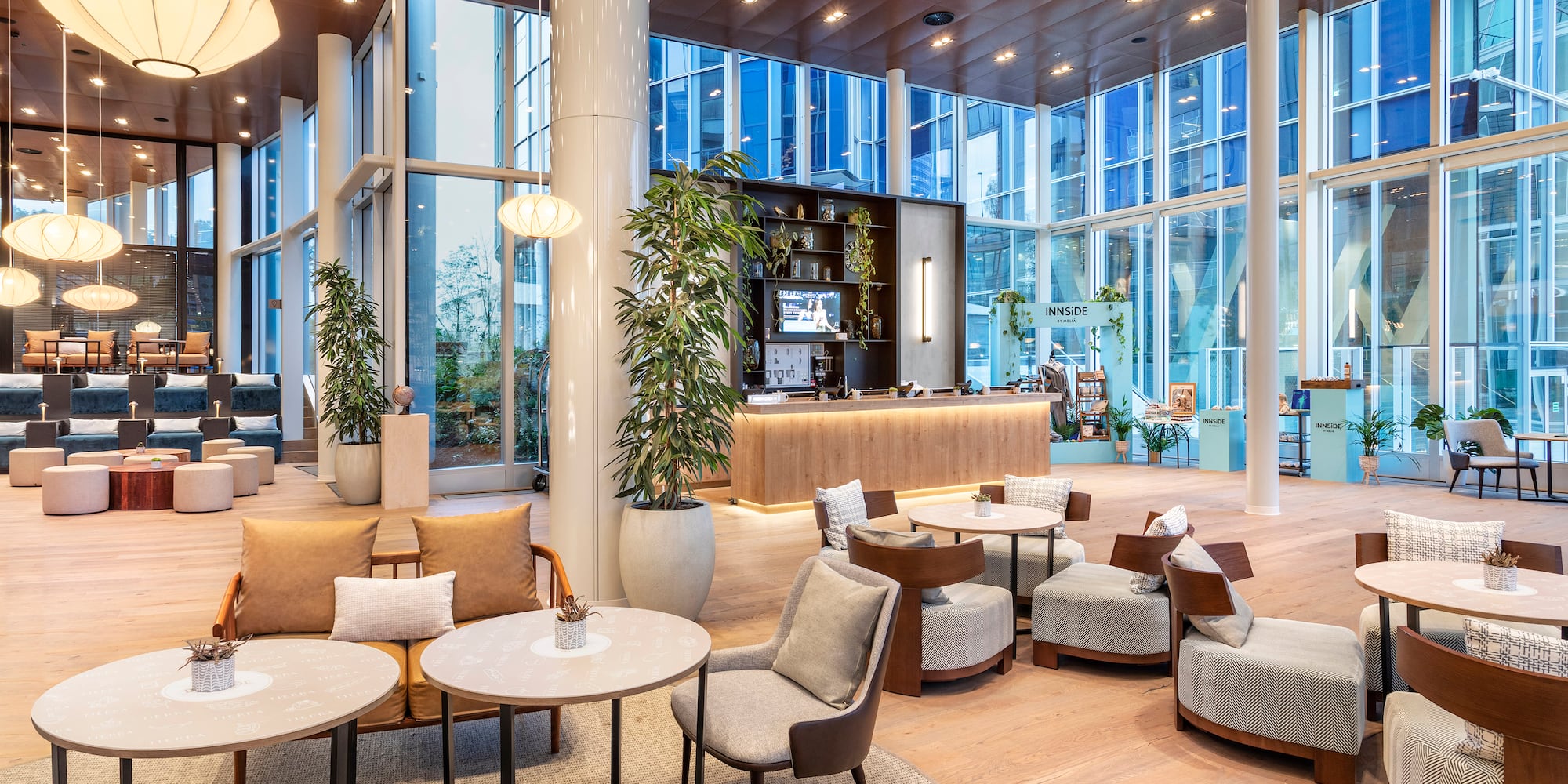 a room with tables and chairs