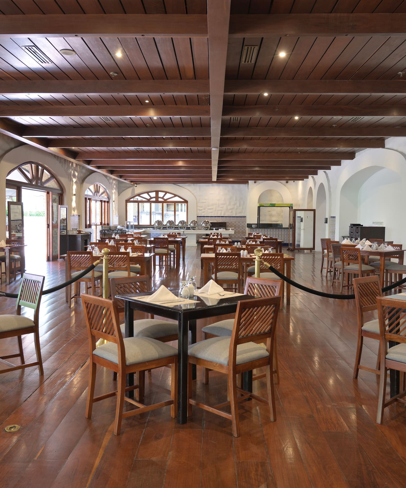 a room with tables and chairs