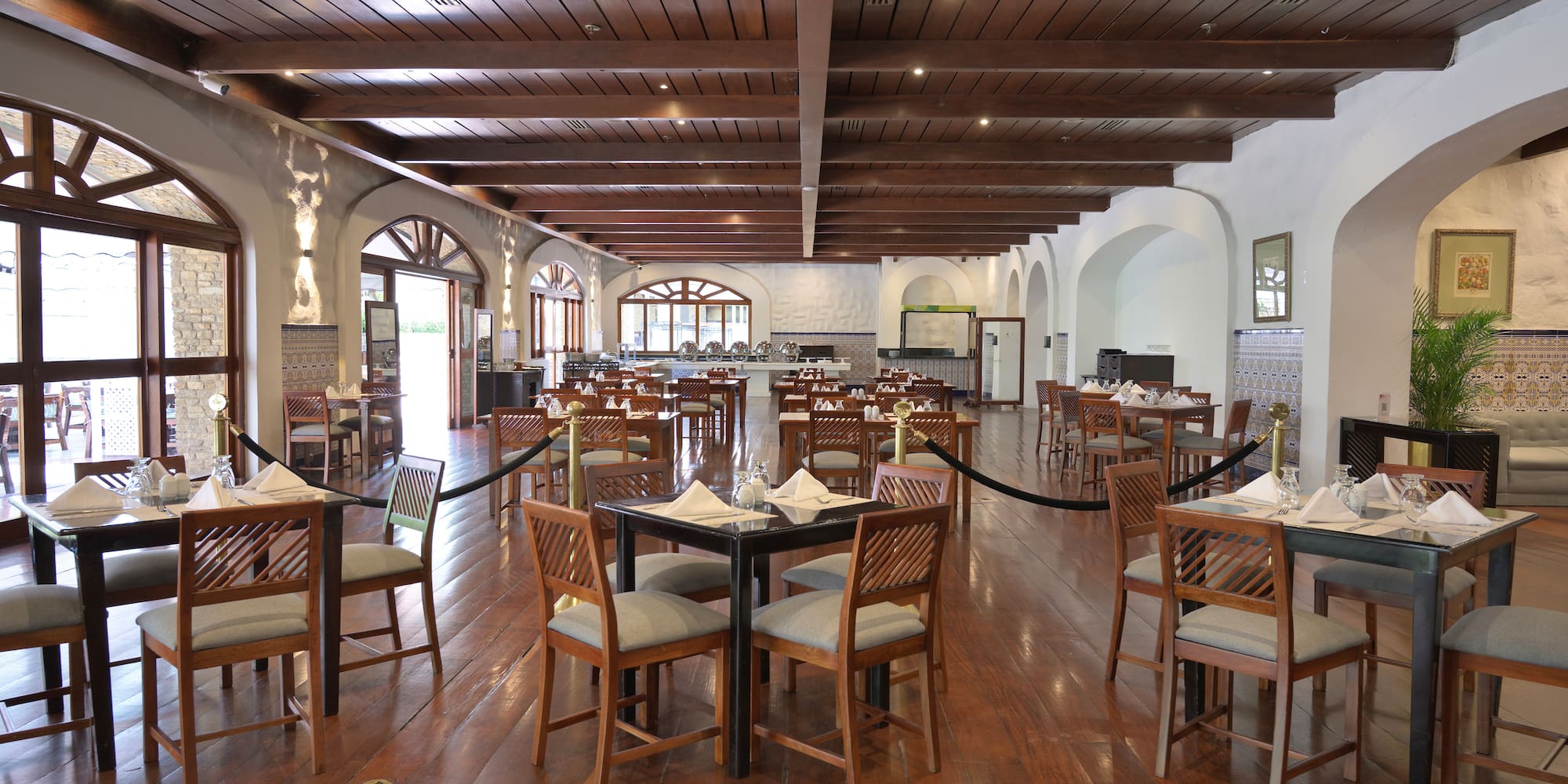 a room with tables and chairs