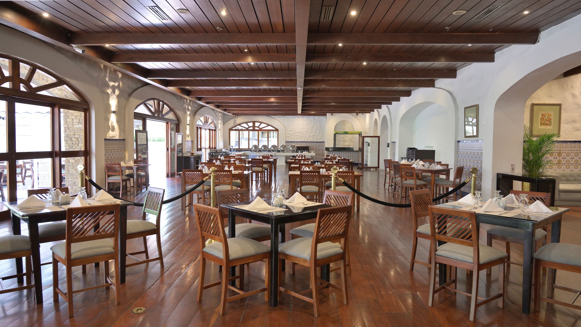 a room with tables and chairs