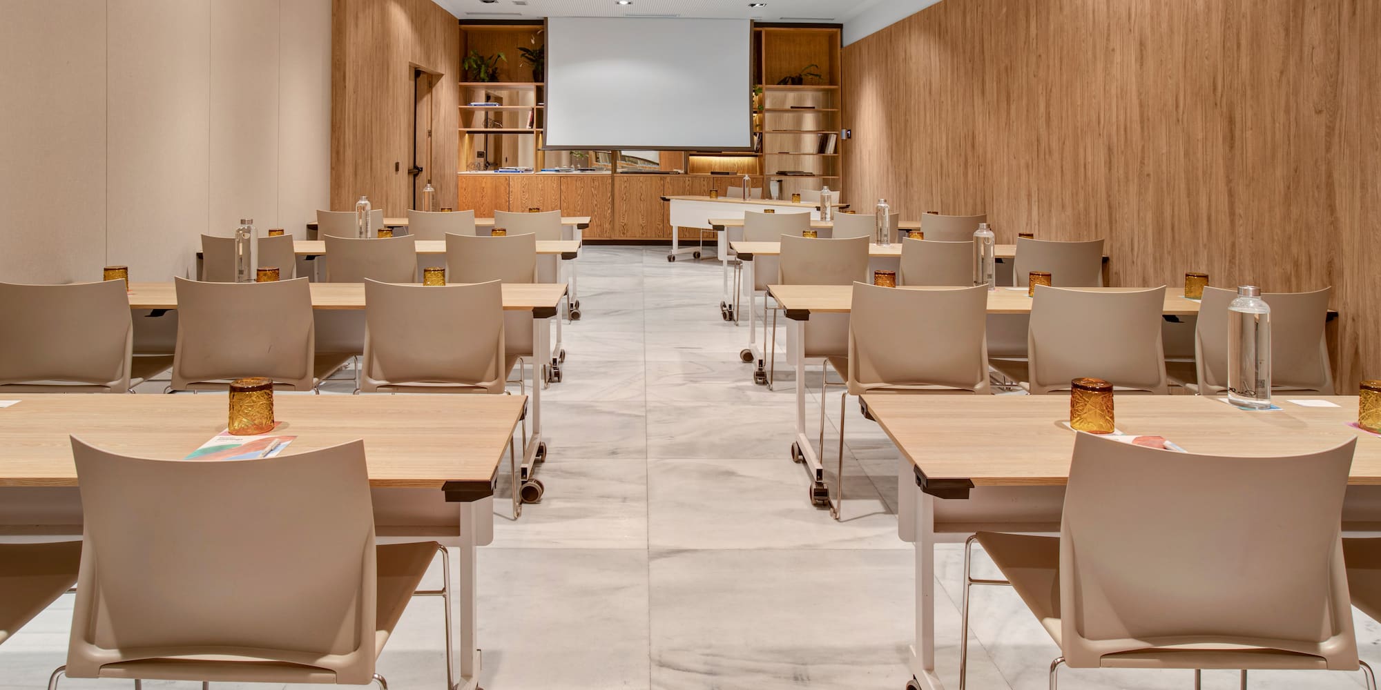 a room with tables and chairs