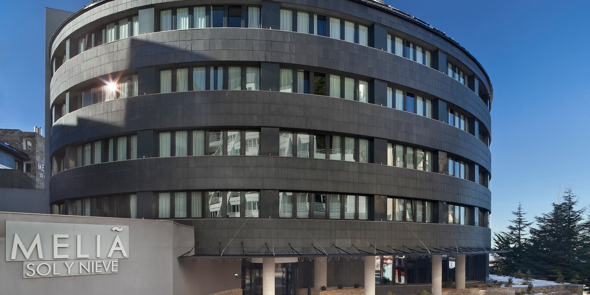 a circular building with many windows