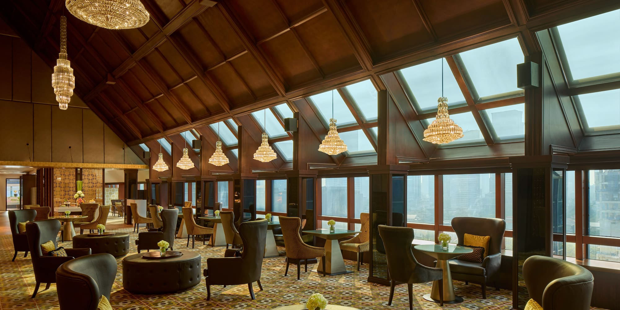 a room with tables and chairs