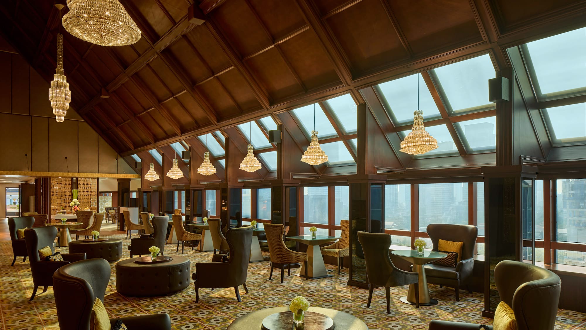 a room with tables and chairs