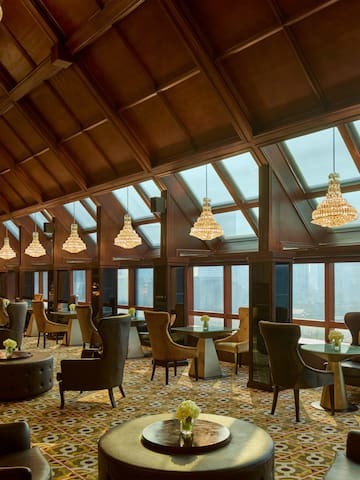 a room with tables and chairs