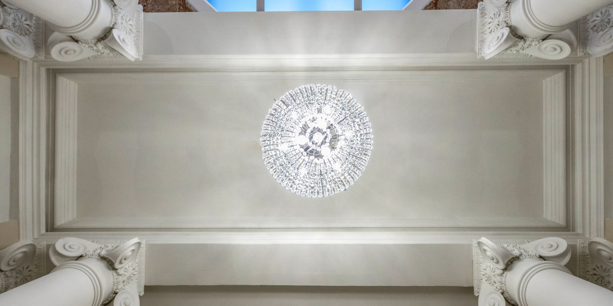 a chandelier on a ceiling