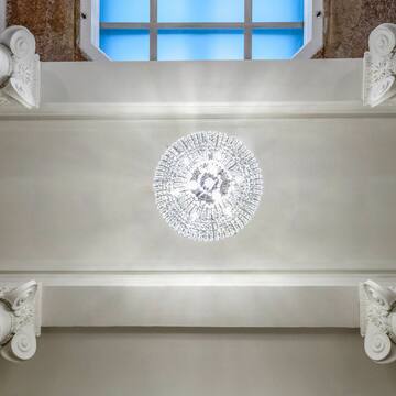 a chandelier on a ceiling