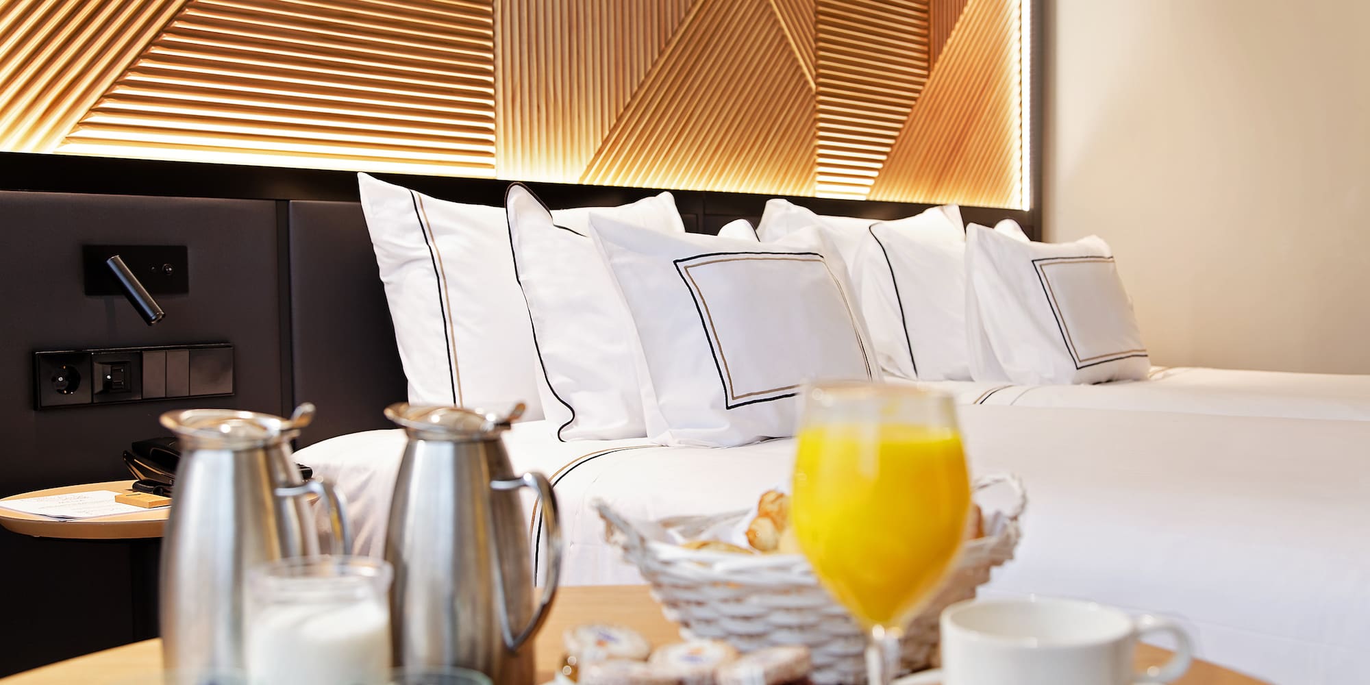 a breakfast on a bed