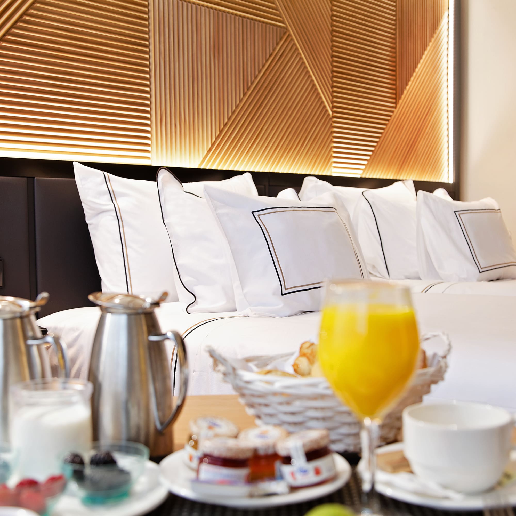 a breakfast on a bed