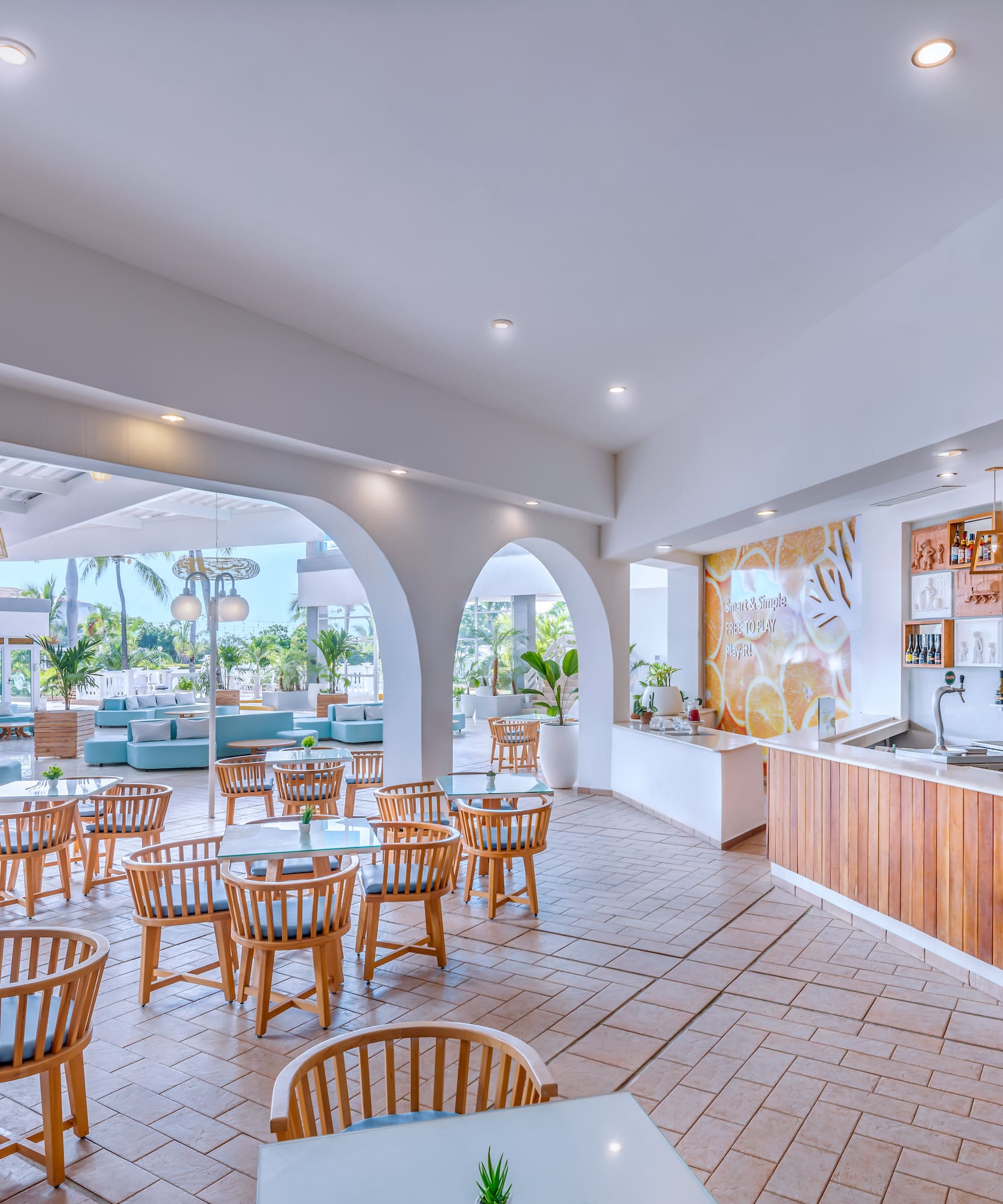 a room with tables and chairs